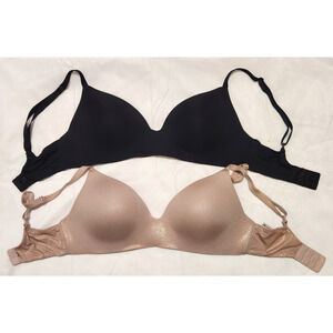 Victoria's Secret 2 No Wire Padded Black & Iridescent Pnk Bras T Shirt Size 32DD